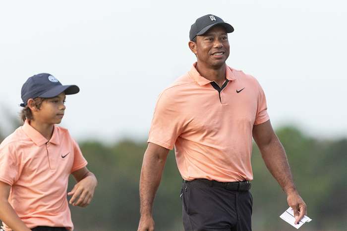 Tiger Woods and Charlie Woods at the 2021 PNC Championship.